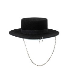 Канотье фетровая шляпка № 903 чёрная с серёжками Канотье фетровая шляпка № 903 чёрная с серёжками