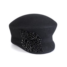 Картуз - фетровая шерстяная кепка 436                 с вышивкой чёрная