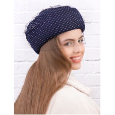 Фетровый шерстяной берет 530 Стюардесса Таблетка Вуалетка тёмносиняя Фетровый шерстяной берет 530 Стюардесса Таблетка Вуалетка тёмносиняя
