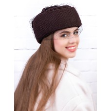 Фетровый шерстяной берет 530 Стюардесса Таблетка Вуалетка коричневая Фетровый шерстяной берет 530 Стюардесса Таблетка Вуалетка коричневая