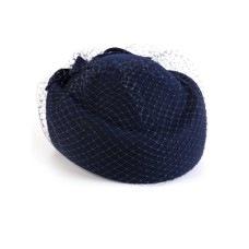 Фетровый шерстяной берет 531 Стюардесса Таблетка Вуалетка Пилотка т-синяя