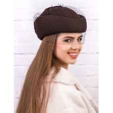 Фетровый шерстяной берет 531 Стюардесса Таблетка Вуалетка Пилотка коричневая Фетровый шерстяной берет 531 Стюардесса Таблетка Вуалетка Пилотка коричневая
