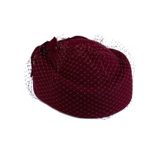 Фетровый шерстяной берет 531 Стюардесса Таблетка Вуалетка Пилотка т-красная Фетровый шерстяной берет 531 Стюардесса Таблетка Вуалетка Пилотка т-красная