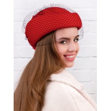 Фетровый шерстяной берет 531 Стюардесса Таблетка Вуалетка Пилотка красная Фетровый шерстяной берет 531 Стюардесса Таблетка Вуалетка Пилотка красная